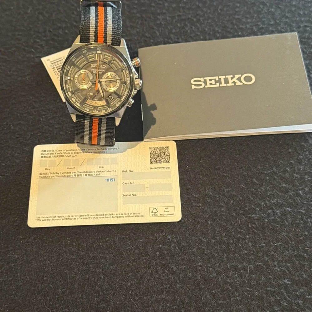 Seiko 8T63-00T0 Men's Quartz Chronograph Gray Dial Nylon Strap 41mm Watch